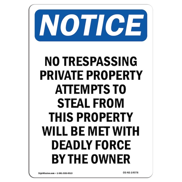 Sign, 5" H, 3.5" W, No Trespassing Private Property Sign, Portrait, NS-D-35-V-14978-10PK